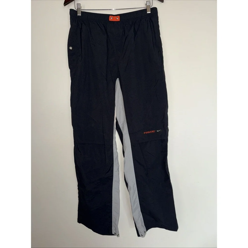 Y2K Nike Swoosh Track Pants Black Gray Windbreaker Joggers‎ Men's Medium